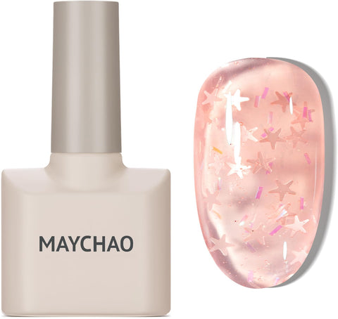 MAYCHAO Jelly Gel Nail Polish -15ML Sheer Pink Jelly Gel Polish Soak Off UV LED Nude Star Pink Nail Polish for DIY Manicure Home Salon Nail Art