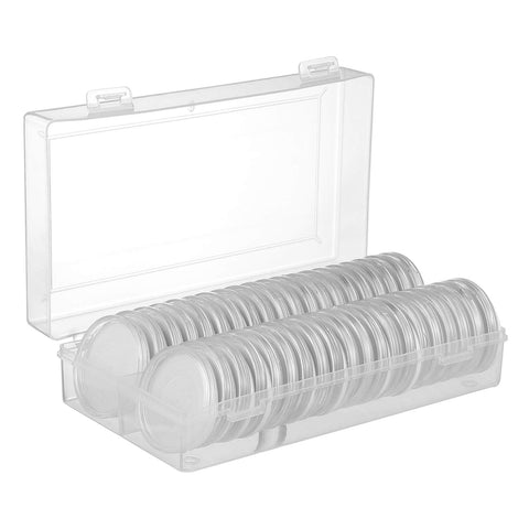 NUOBESTY 40pcs 50mm Coin Capsules Coin Case Coin Holder Plastic Storage Container with Storage Organizer Box for Coin Collection Supplies