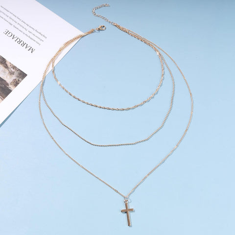Yheakne Boho Layered Cross Necklace Choker Gold Cross Pendant Necklace Vintage Multi Layer Necklace Skinny Twist Chain Necklace Jewelry for Women and Girls Religious Gift for Her