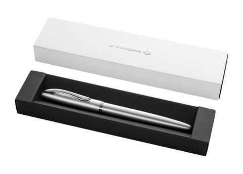 Pelikan Jazz Noble Fountain Pen, Silver, for Right-Handed and Left-Handed Users, Elegant Metal Fountain Pen, Nib M, in Folding Box, 821735