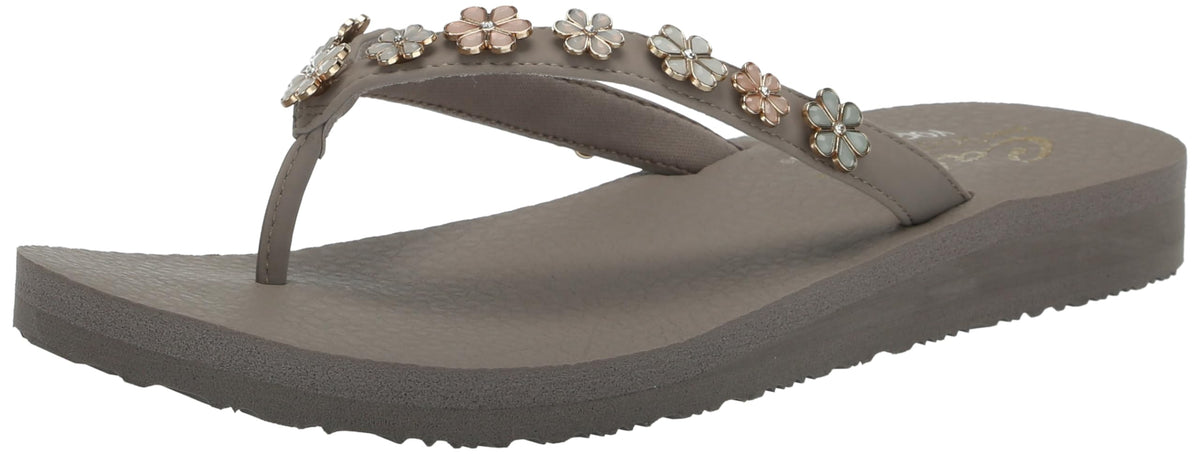 Skechers Women's Meditation-Daisy Crush Flip-Flop, Taupe Multi, 10