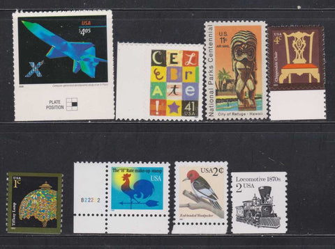 Hawaii Celebrate Chair Lamp Rooster Woodpecker Locomotive US Postage Stamps