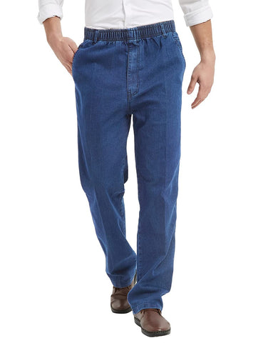 IDEALSANXUN MenÃ¢â‚¬â„¢s Elastic Waist Denim Solid Casual Pants (Light Blue, 46x32)