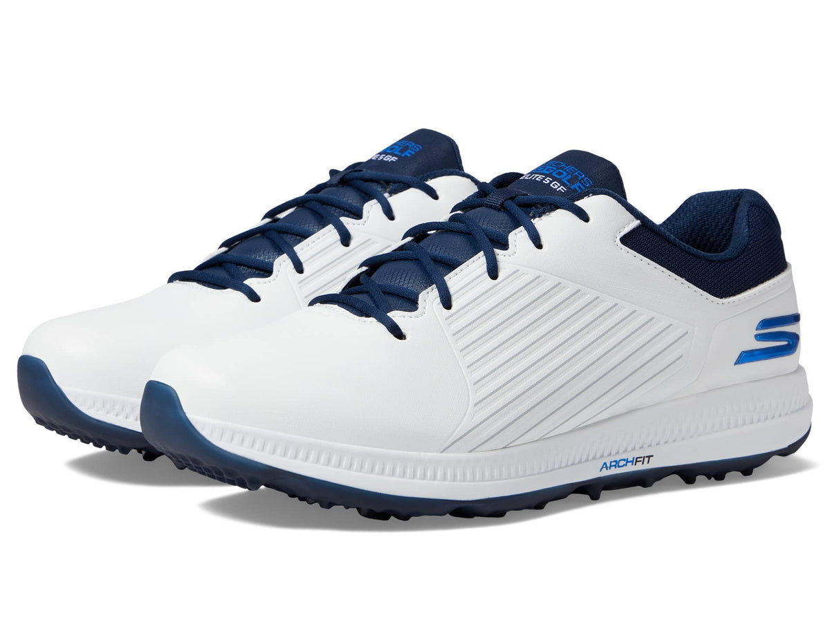 Skechers Men's Elite 5 Arch Fit Waterproof Golf Shoe Sneaker, White/Blue, 13
