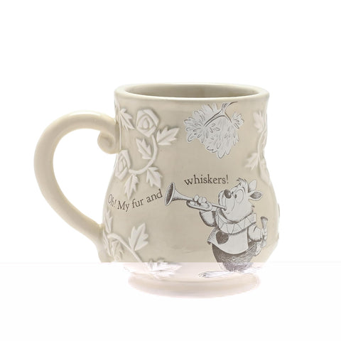 Disney - Alice in Wonderland - Ceramic Pink Embossed Mug - The White Rabbit - 'Oh! My Fur and Whiskers' Decor & Homeware for Kitchen, Garden Party Serving & Dining H: 10cm x W: 12cm x D: 9cm.