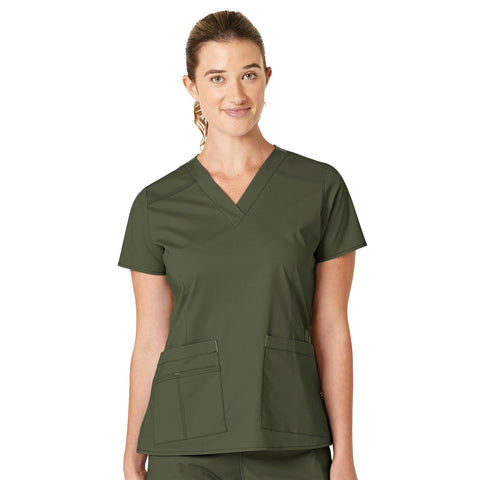 WonderWink Women's WonderFlex Verity V-Neck Top, Forest Green, XS