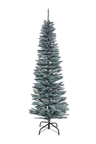 SHATCHI 4Ft-8Ft Artificial Flocked Slim Christmas Pencil Tree Holiday Home Decorations with Pointed Tips and Metal Stand, Frosty Green, 120 cm