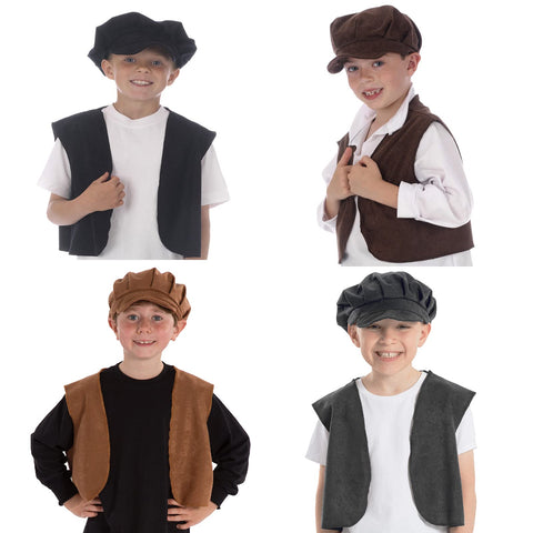 Charlie Crow Victorian Urchin Light Brown Flat Cap & Waistcoat for kids | One size fits all 3-8 years