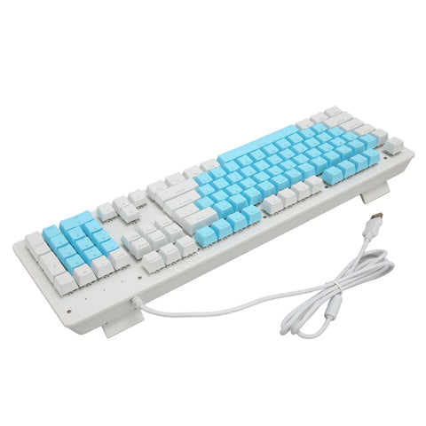 Gaming Keyboard, 4.9ft Quick Response 104 Keys RGB Backlit Wired Keyboard for Office (Brown Switch(Blue White Keycaps))