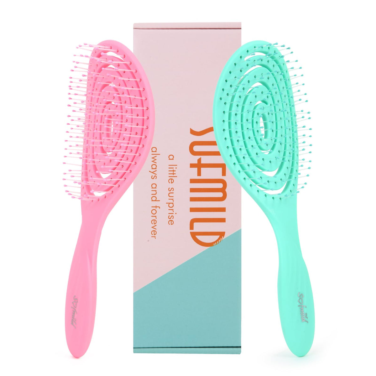 Hair Brush, 2 Pcs Detangling Brush 100% Bio-Friendly Detangler Brush with Soft Bristles for Curly, Straight, Black Natural, Women, Men, Kids Wet and Dry Hair, Glide Through Tangles Knots with Ease