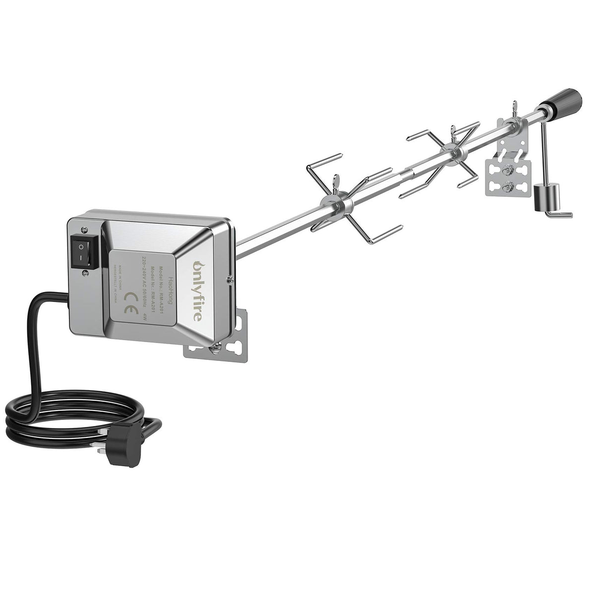 onlyfire BRK-6012 Universal Gas Grill Rotisserie Kit, 12x12 mm heavy duty Hexagon Spit Rod, 114cm long, Electric Motor for UK