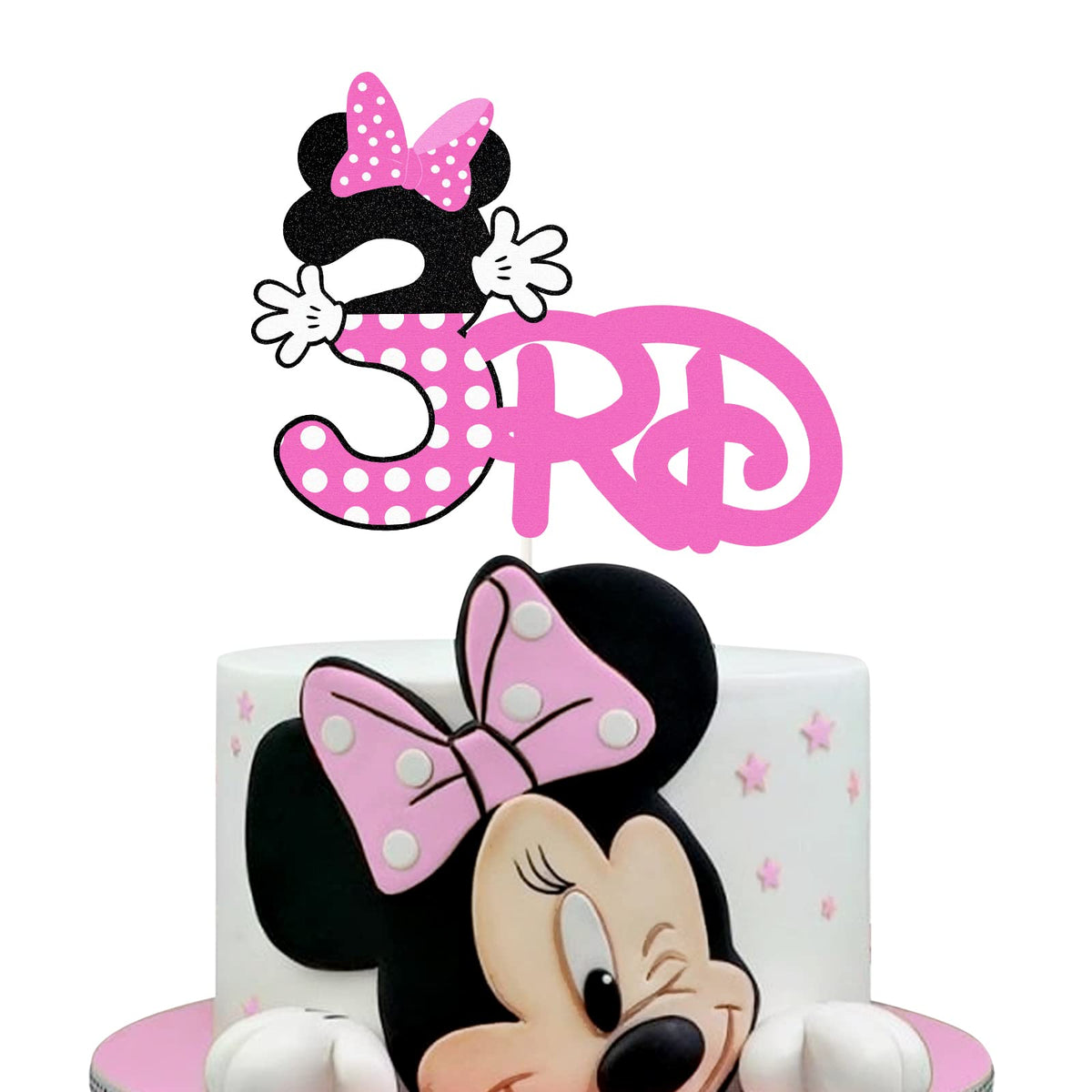 Pink Bow Mouse Number Three Cake Topper,3 Years Old s Mouse Birthay Cake Decor, Baby Girls Cartoon Pink Third Birthday or Anniversary Party Supplies