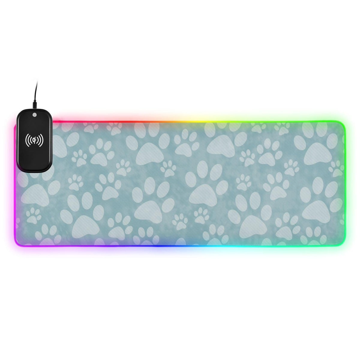 Doggy Paw Print Wireless Charging Mouse Pad for Mobile Phone Extra Large Gaming Mousepad with 13 Lighting Modes Computer Mat for Gaming MacBook PC Laptop Desk Home Office