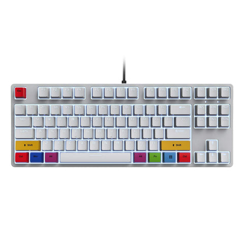 CCYLEZ 87 Keys Wired Gaming Keyboard for Android for OS X Ergonomic USB Wired Mechanical Keyboard with Dye Sublimation Keycap for Win PC Keyboard for Game Work (White)