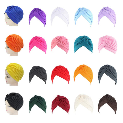 LZYMSZ 20 PCS African Women Turban, Stretch Polyester Beanie Cap Head Cover Twisted Pleated Headwrap, Indian Style Bandana Hair Loss Hat Head Band (20COLORS)