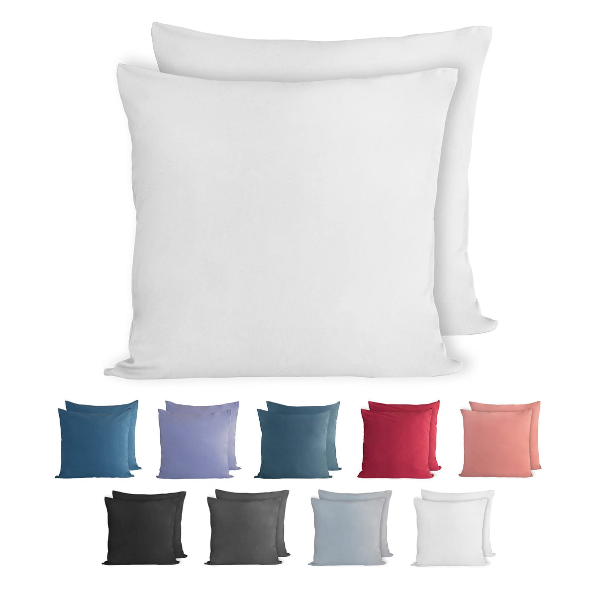 Komfortec 100% Cotton Cushion Covers, Set of 2, 60 x 60 cm, Super Soft Premium Jersey Pillowcase, 150 g/mÂ², Pillow Slip, White