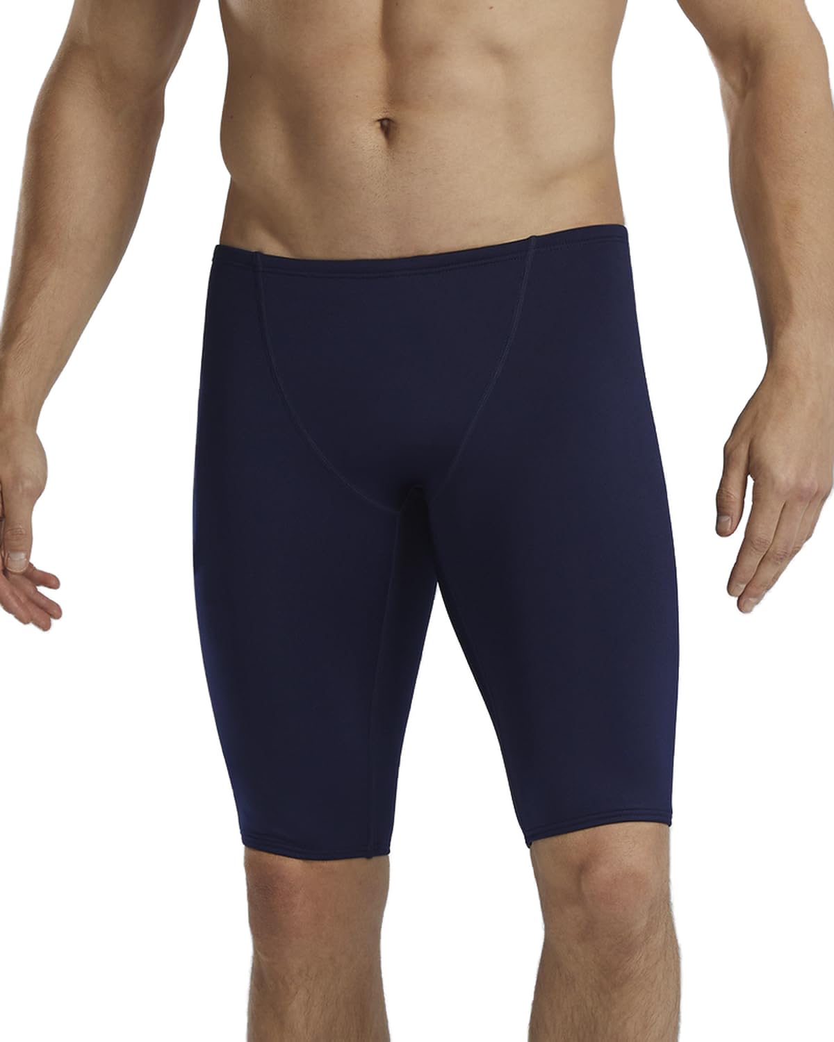 TYR Men's Durafast Elite Solid Jammer Swimsuit, Navy/Logo, 32