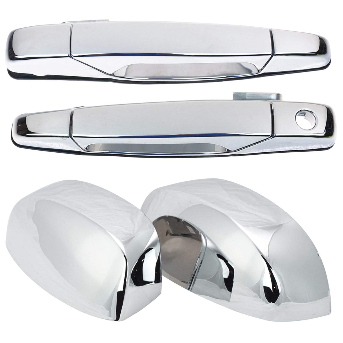 TRQ Chrome Outside Door Handles With Mirror Caps Trim Upgrade Compatible with GM Pickup