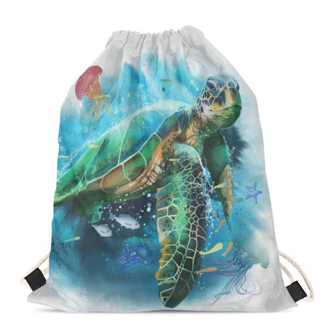 BYCHECAR Sea Turtle Swim Drawstring Backpack Kids String Bags Tote Sack Cinch Bag Sport Bags Women Girls School Gym Traveling Beach Clothes Pouch