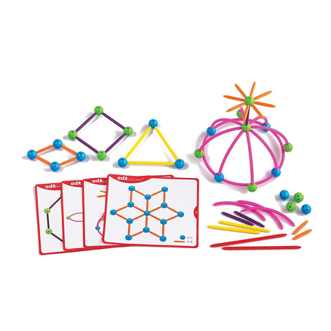 edxeducation Skeletal Starter Geo Set - 144 Multicolored Pieces - 20 Double-Sided Activity Cards - STEM Building Toy for Ages 3+ - Construct Geometric 2D and 3D Shapes