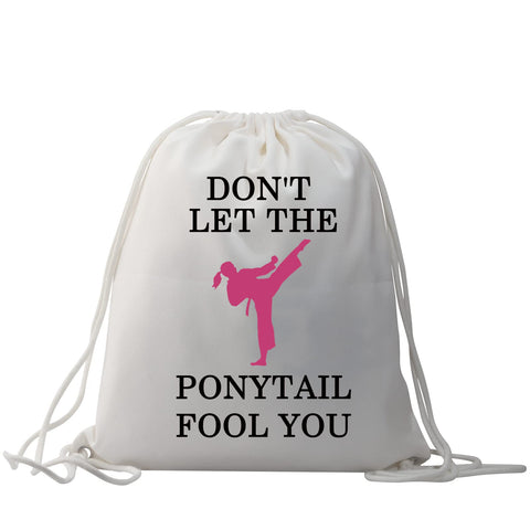 MYSOMY Martial Art Drawstring Backpack Martial Arts Gifts for Taekwondo Girls Karate Girls Gift Don't Let The Ponytail Fool You (Backpack)