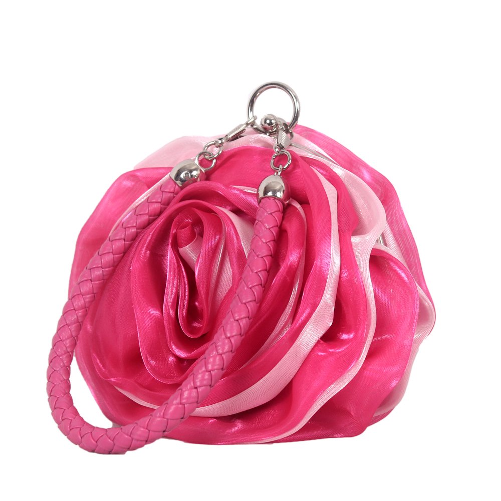 3D Rose Flower Women Evening Clutch Bag Soft Satin Wristlet Handbag Wedding Party Purse For Women Ladies Girls