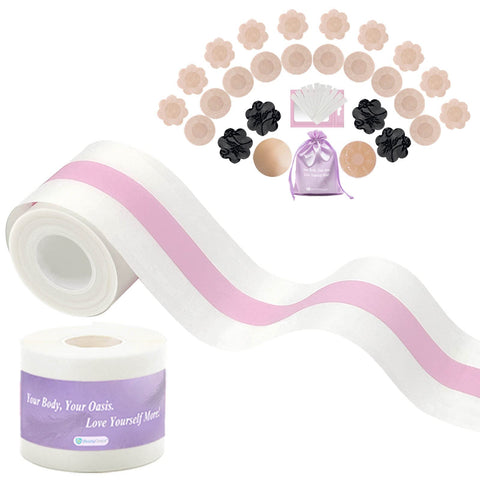 UbodyOasis Boob Tape Set - Boobytape for Breast Lift and Nipple Covers for Women - Instant Lifting Boobytape for Breast Lift Plus Size and Good Lines Boobytape - Clear - 5cm