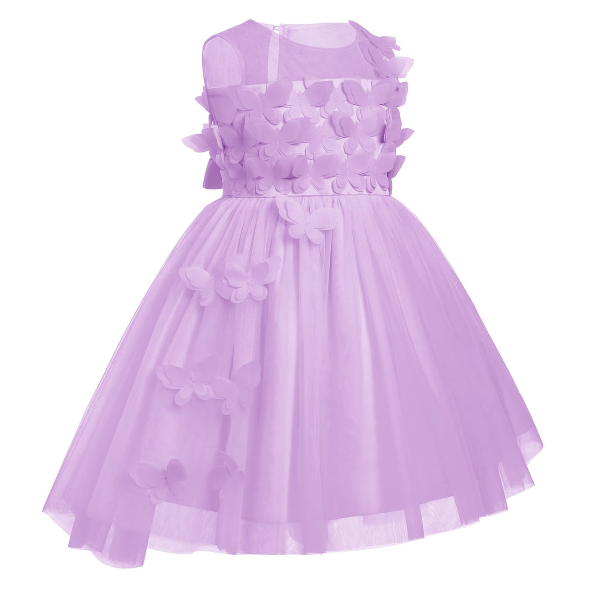 OBEEII First Birthday Dress Baby Toddler Flower Girl Dress for Wedding Sleeveless 3D Butterfly Tulle Dress High-Low Pageant Formal Party Photoshoot Dance Gown Purple-Round Neck 12-18 Months