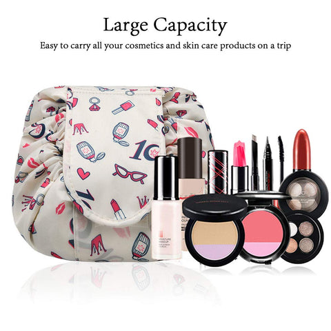 URAQT Makeup Bags for Women, Lazy Drawstring Cosmetic Bags, Large Capacity Flat Toiletry Bags, Waterproof Portable Travel Makeup Organiser