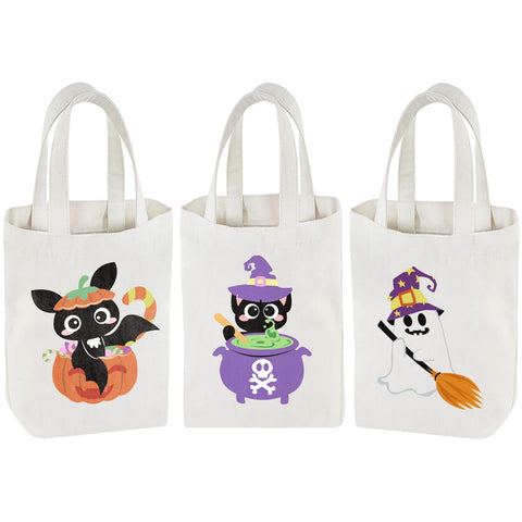 ZALAON Halloween Fabric Bag Large Halloween Tote Bags, Pack of 3 Halloween Tote Bag Can Be Used for Trick or Treat, Loading Sweets, Shopping, Parties etc (27 x 35 cm)