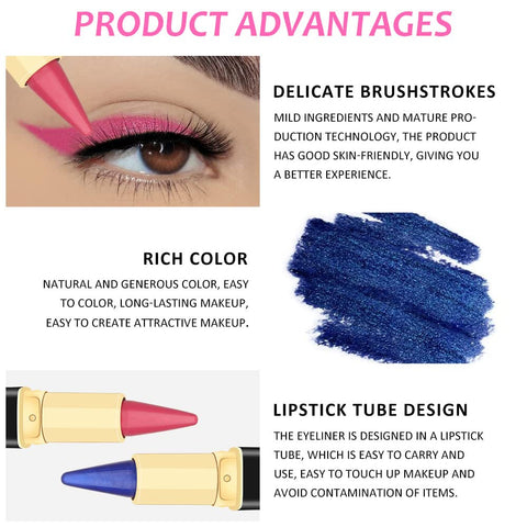 2Pcs Red & Blue Cream Gel Eyeliner Stick, Waterproof & Smudge-resistant, Glides On Easily To Create Any Look, Charcoal matte shimmer, Richly Pigmented and Creamy,Makeup Eye-liners for Women Girls(Red & Blue)