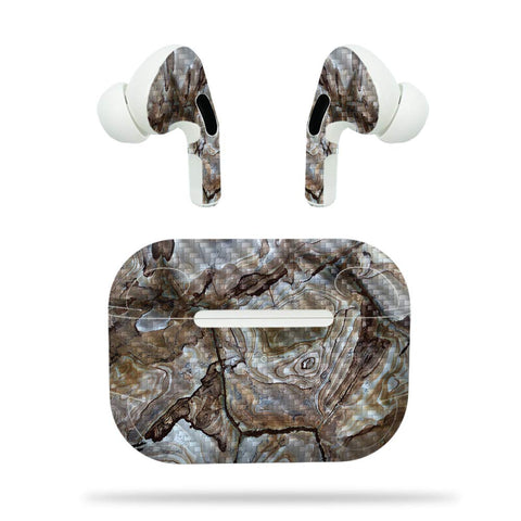 MightySkins Carbon Fiber Skin for Apple Airpods Pro - Amber Marble | Textured Carbon Fiber Finish | Easy to Apply, Remove, and Change Styles | Made in The USA