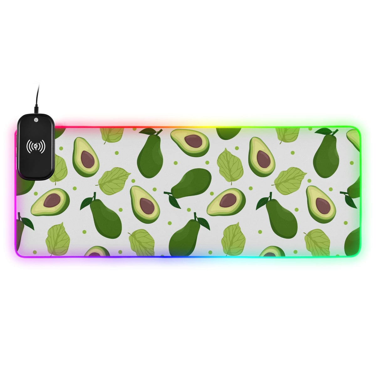 Avocado Fruit Leaves Wireless Charging Mouse Pad for Mobile Phone Extra Large Gaming Mousepad with 13 Lighting Modes Extended Desk Mat for Gaming MacBook PC Laptop Desk Office Home