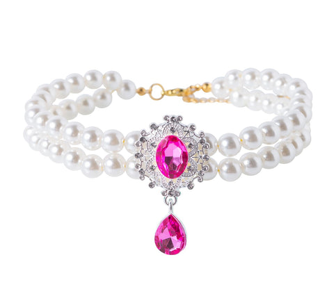 Daovace 2 Row Pearls Collar for Cats Pearl Dog Collar Rhinestone Necklaces for Small Dogs Collar Accessories Cat Pearl Collar (Small, Rosy)