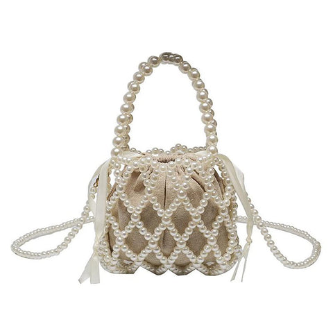 SHESRA Luxury Pearl Bag Chain Bag Purse Bags, Artificial Pearl Clutch Handmade Bags Evening Bags for Wedding Bridal Party Travel 03