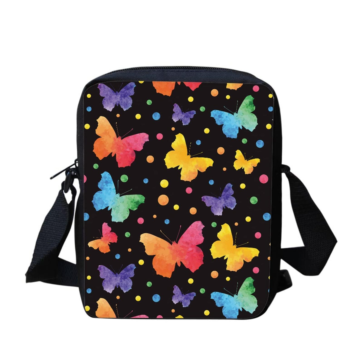 Kuiaobaty Colorful Butterfly Women Crossbody Bag Girl Casual Small Shoulder Messenger Bag Black Fashion Shoulder Bag