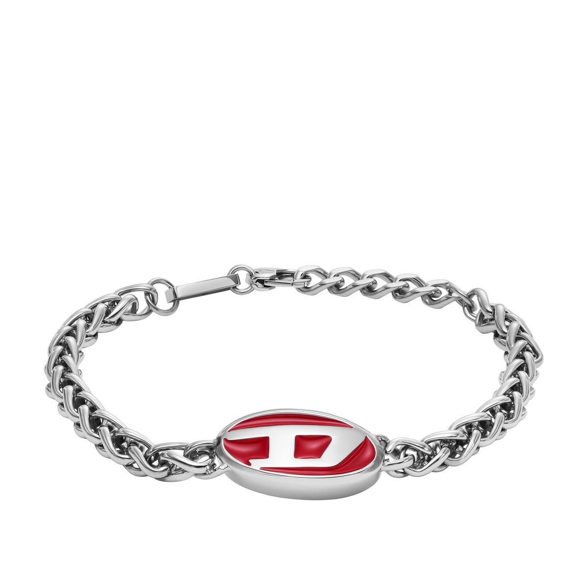 Diesel All-Gender Stainless Steel and Enamel Chain-Link Bracelet, Color: Silver/Red (Model: DX1445040)