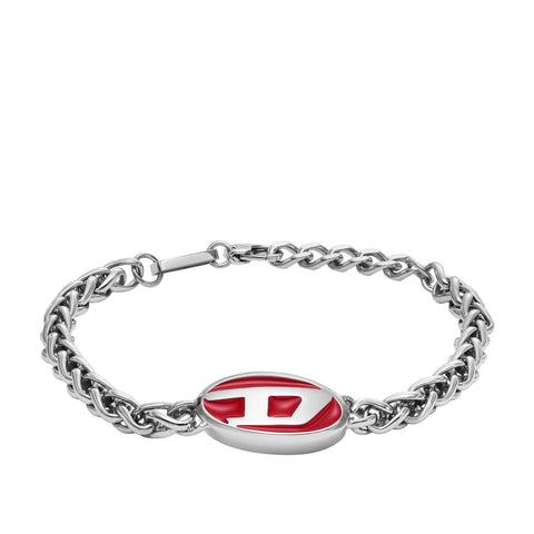 Diesel All-Gender Stainless Steel and Enamel Chain-Link Bracelet, Color: Silver/Red (Model: DX1445040)