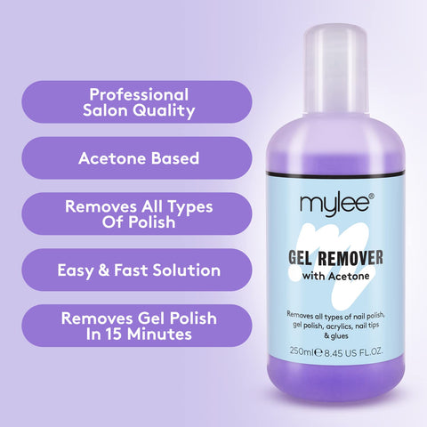 Mylee Gel Polish Remover Acetone 250ml, Salon Professional UV LED Nail Polish Cleaner for Manicures and Pedicures