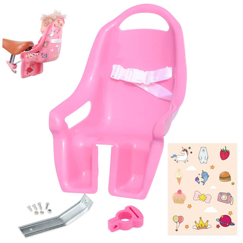 AVASTA Doll Bike Seat for Girls Bicycle with DIY Unicorn Decals, Baby Doll Bicycle Carrier, Kids Bike Accessories, Pink
