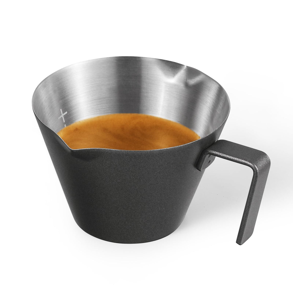 MHW-3BOMBER Espresso Measuring Cups, Double Spouts Stainless Steel Espresso Pour Cup, Espresso Shot Cups with Handle Scale, Metal Measuring Cups with V-Shaped Mouth, 3.4OZ/100ML Black G5148B