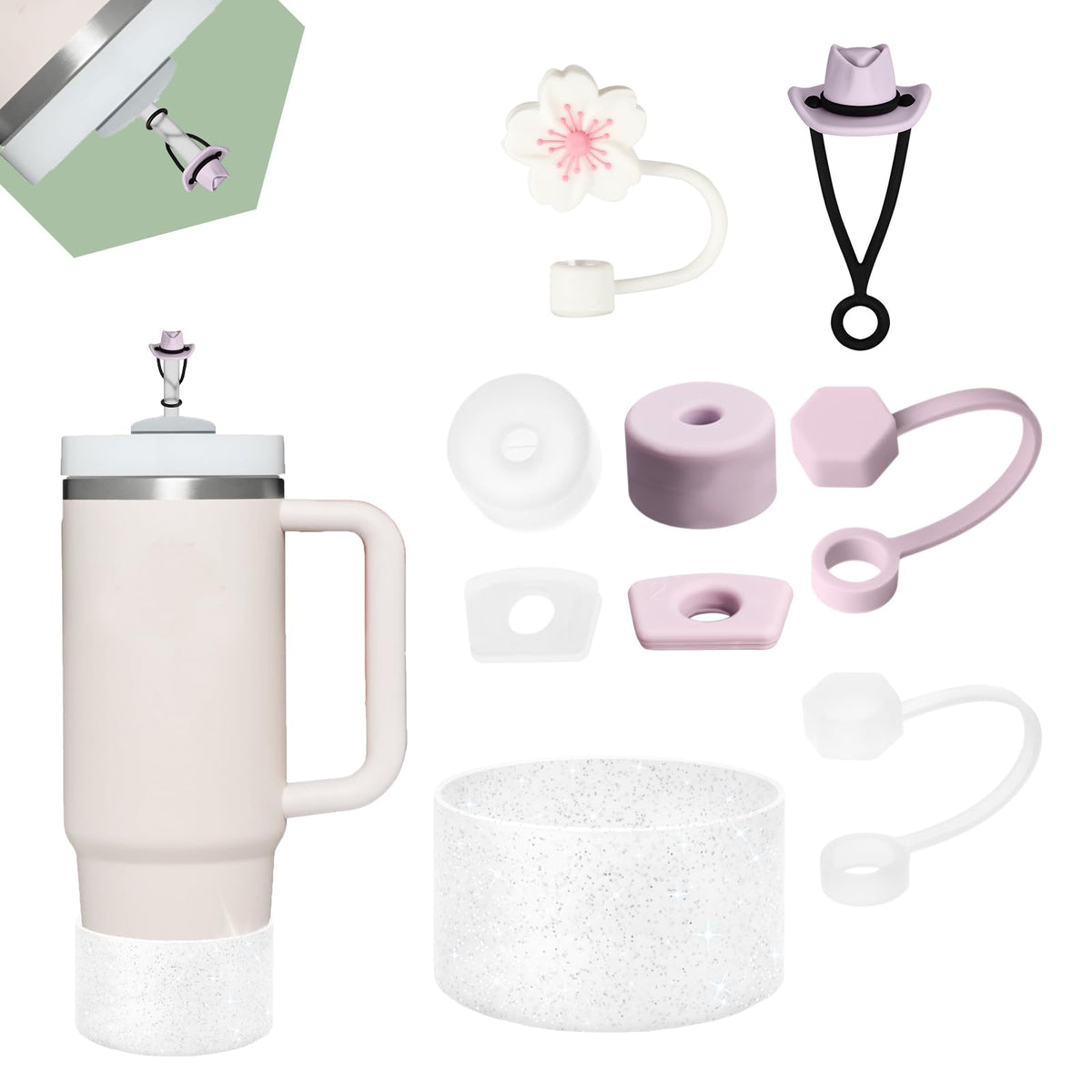 Stanley Cup Acccessories Include Stanley Silicone Straw Cover Cap Cute, Silicone Spill Proof Stopper and Stanley Boot to Compatible with Stanley Cup Tumbler 30 oz 40 oz