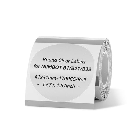 NIIMBOT Labels for B1/B21/B3S/K3 Label Printer, Thermal Labels 1.57'' x 1.57''(40x40mm), Waterproof, Oil-Proof Sticker Labels, 1 Roll of 170 Sticker Labels (Round Clear)