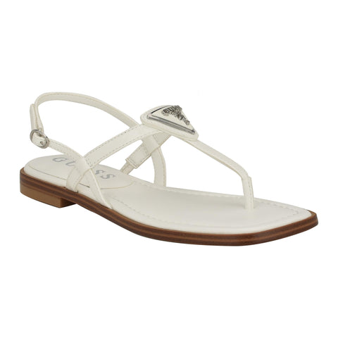 GUESS Women's RAINEY Flat Sandal, White 140, 9