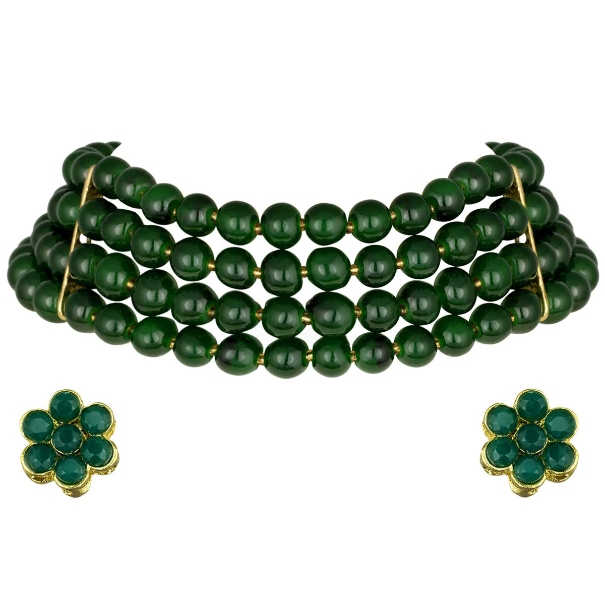 Aheli Pearl Beaded Choker Necklace with Stud Earrings for Women Girls Indian Traditional Bollywood Jewelry Set