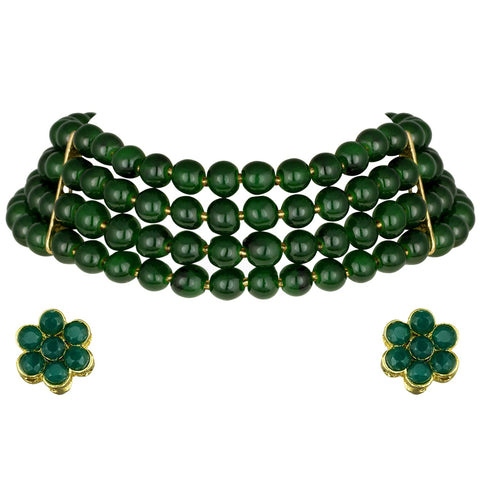 Aheli Pearl Beaded Choker Necklace with Stud Earrings for Women Girls Indian Traditional Bollywood Jewelry Set