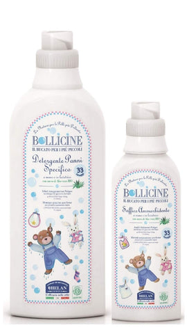 Helan Bollicine - Baby Laundry Set with Laundry Detergent Liquid for Baby Clothes 1L + Concentrated Fabric Softener with Aloe Vera 500 ml - Vegan, Ideal for Hand & Machine Wash - Made in Italy