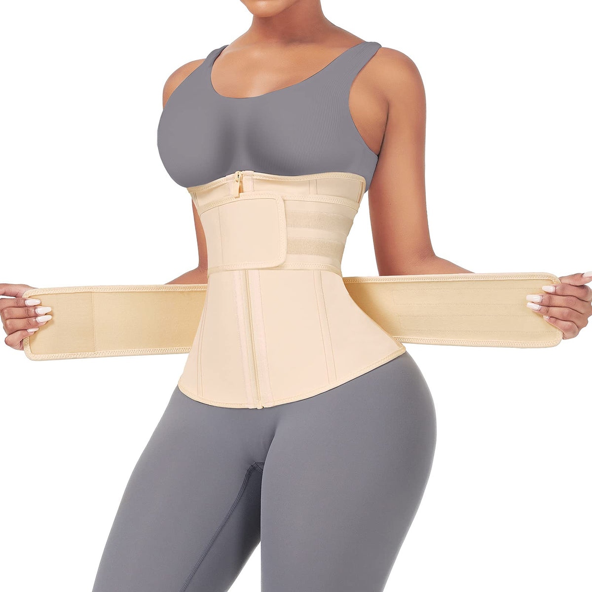 FeelinGirl Womens Hourglass Waist Trainer Workout Waist Trainer Corset Tummy Control Waist Slimmer Shaper Corset Shapewear Beige