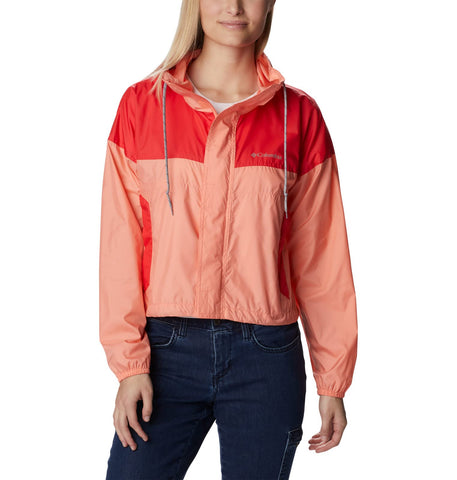 Columbia Women's Flash Challenger Cropped Windbreaker, Coral Reef/Red Hibiscus, X-Large