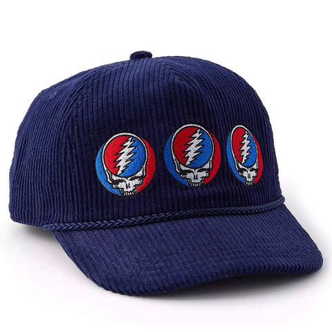 Ripple Junction The Greatful Dead Stealie Repeat Corduroy Retro Snapback Cap, Adjustable Hat Navy Blue